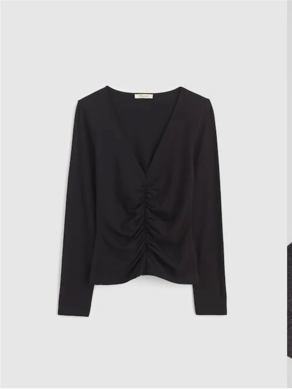 Madewell Black Ruched Front V-Neck Long Sleeve Top